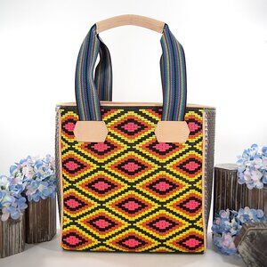 Consuela Rae Woven Embroidered Natural Leather Embroidered Classic Tote Bag NWT